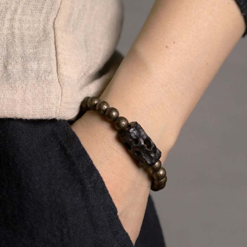 Pulsera con cuentas de equilibrio de paz, cobre, madera de ébano del Tíbet, Buddha Stones