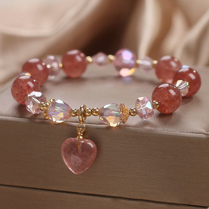 Pulsera positiva curativa del corazón del amor del cristal del cuarzo de la fresa natural de las Buddha Stones