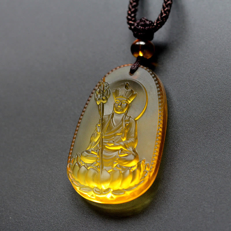 Collar con colgante de amuleto de serenidad de cristal de Buda Liuli de Buddha Stones Ksitigarbha