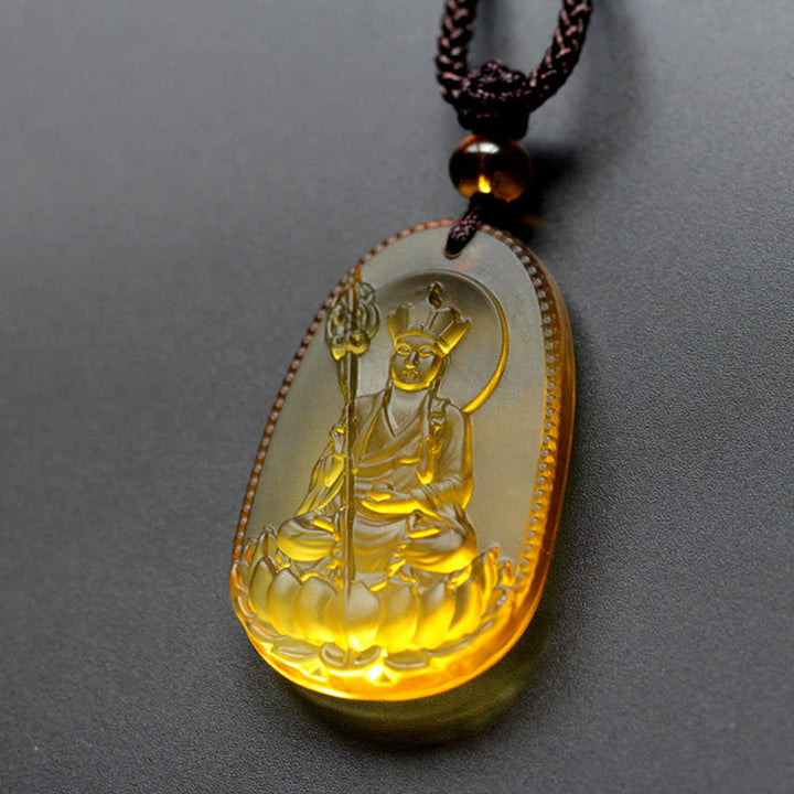 Collar con colgante de amuleto de serenidad de cristal de Buda Liuli de Buddha Stones Ksitigarbha