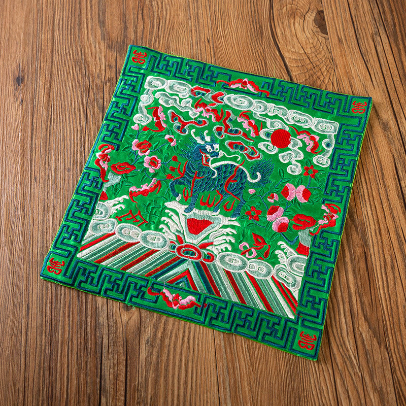 Alfombrilla para taza bordada con Buddha Stones , dragón Fénix, Kirin, posavasos para taza de té, tapete para té Kung Fu