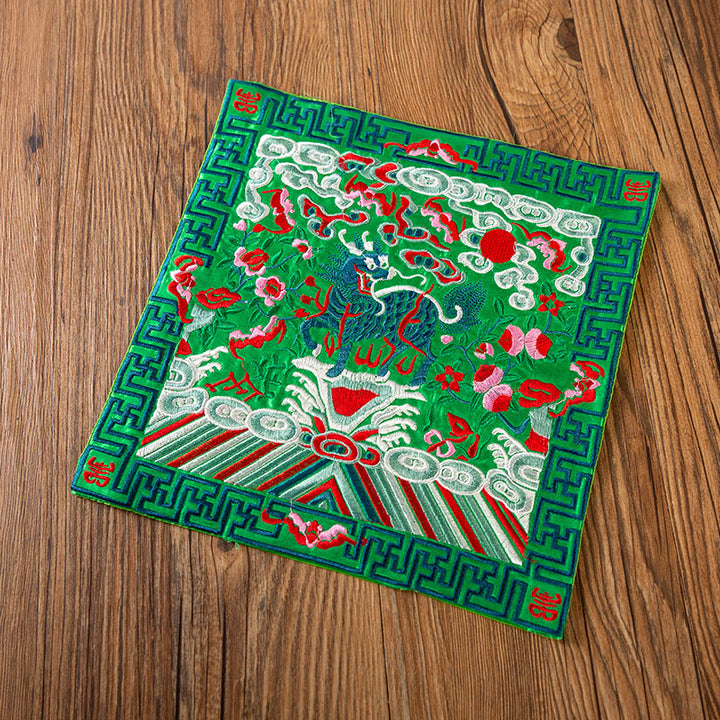 Alfombrilla para taza bordada con Buddha Stones , dragón Fénix, Kirin, posavasos para taza de té, tapete para té Kung Fu