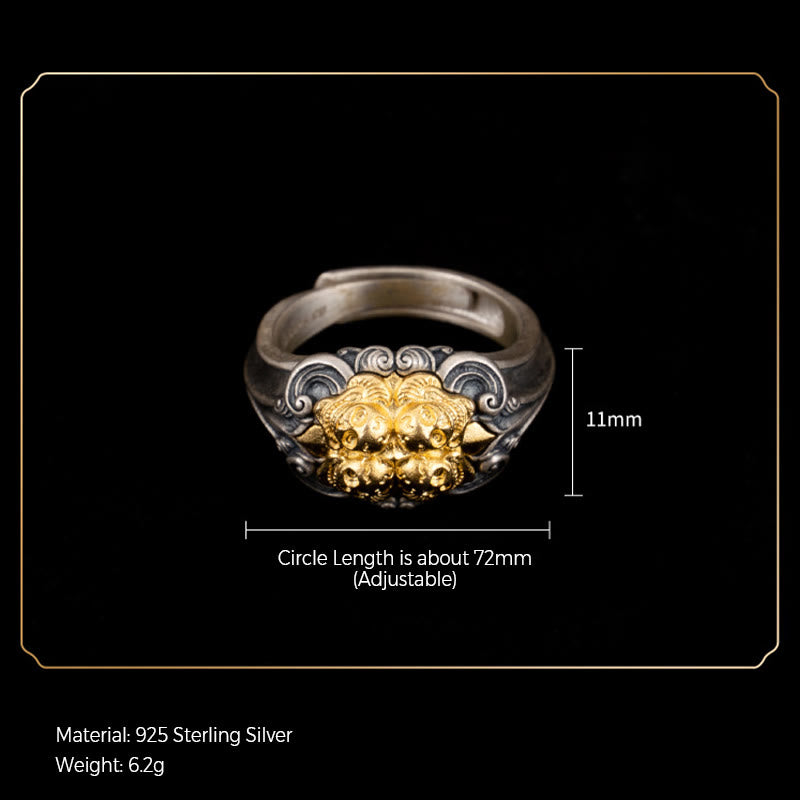 Anillo ajustable con protección de calavera tibetana de plata de ley 925 con Buddha Stones