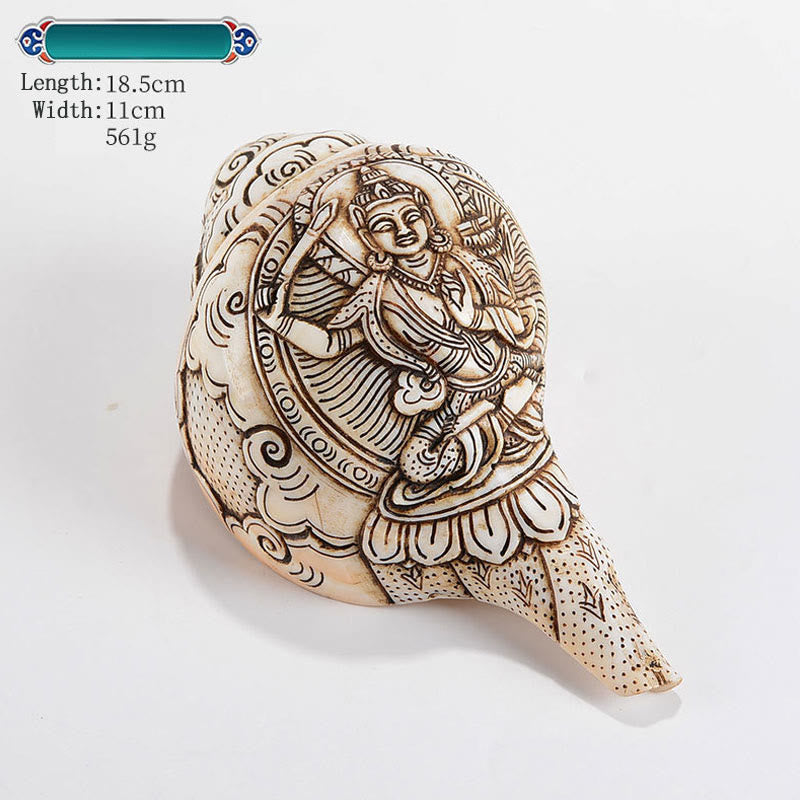 Concha tibetana hecha a mano grabada Shankha Buddha Avalokitesvara, decoración de riqueza - Manjushri 18,5 x 11 cm - image 12