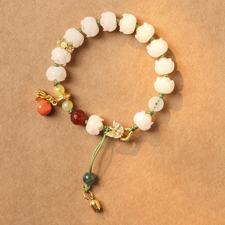 Pulsera de armonía de paz con cuentas de calabaza de loto y semillas de Bodhi naturales de Buddha Stones