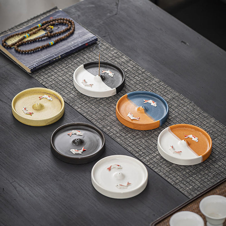 Quemador de incienso de cerámica con diseño de pez Koi, Buddha Stones, curación espiritual, decoración