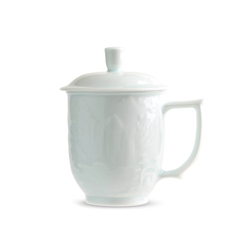Buddha Stones Jingdezhen, porcelana blanca hecha a mano, gran pared, paisaje, taza de té de cerámica grabada, taza de oficina, tazas de té