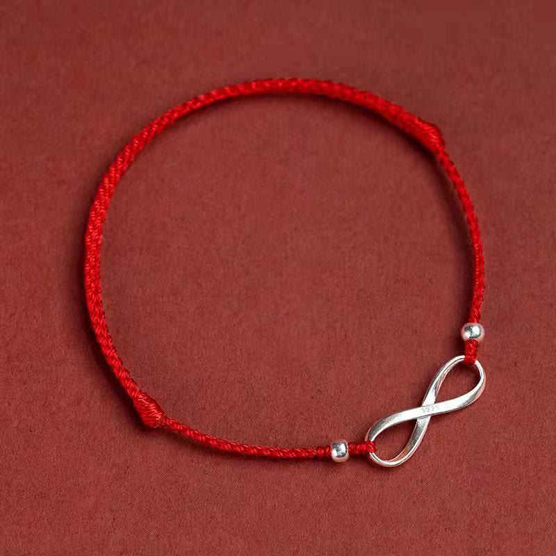 Pulsera tobillera de hilo rojo de la suerte con protección de nudo infinito de plata de ley 925 con Buddha Stones