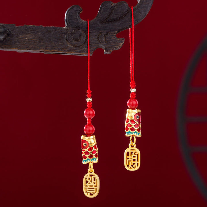 Buddha Stones, pez Koi, cinabrio que atrae la riqueza, deseo Ruyi, amuleto de suerte, decoración colgante para teléfono