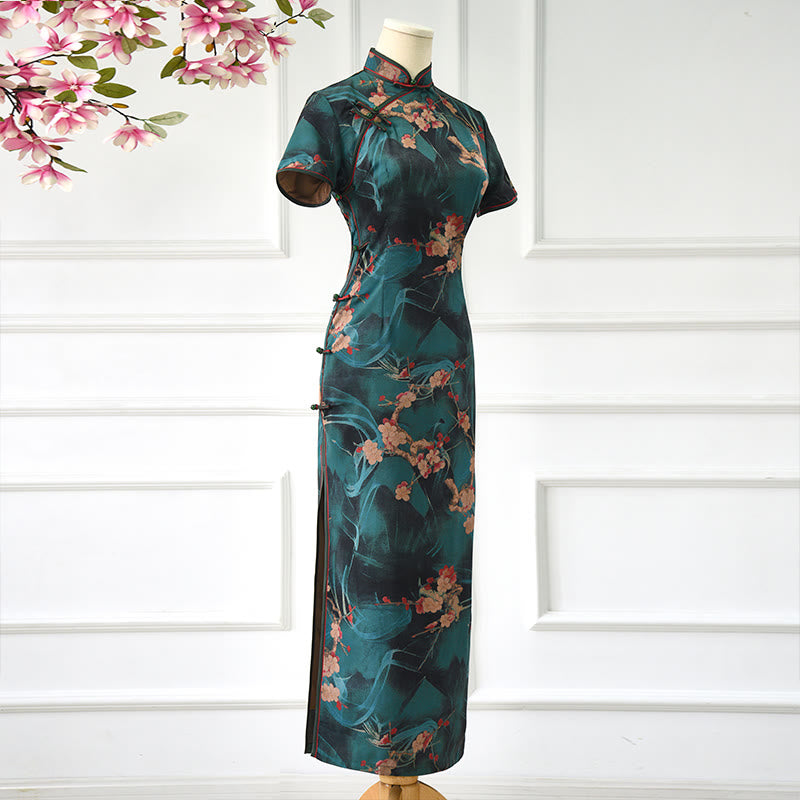Vestido Cheongsam con estampado de flores rosas vintage de Buddha Stones vestido Qipao para mujer - image 1