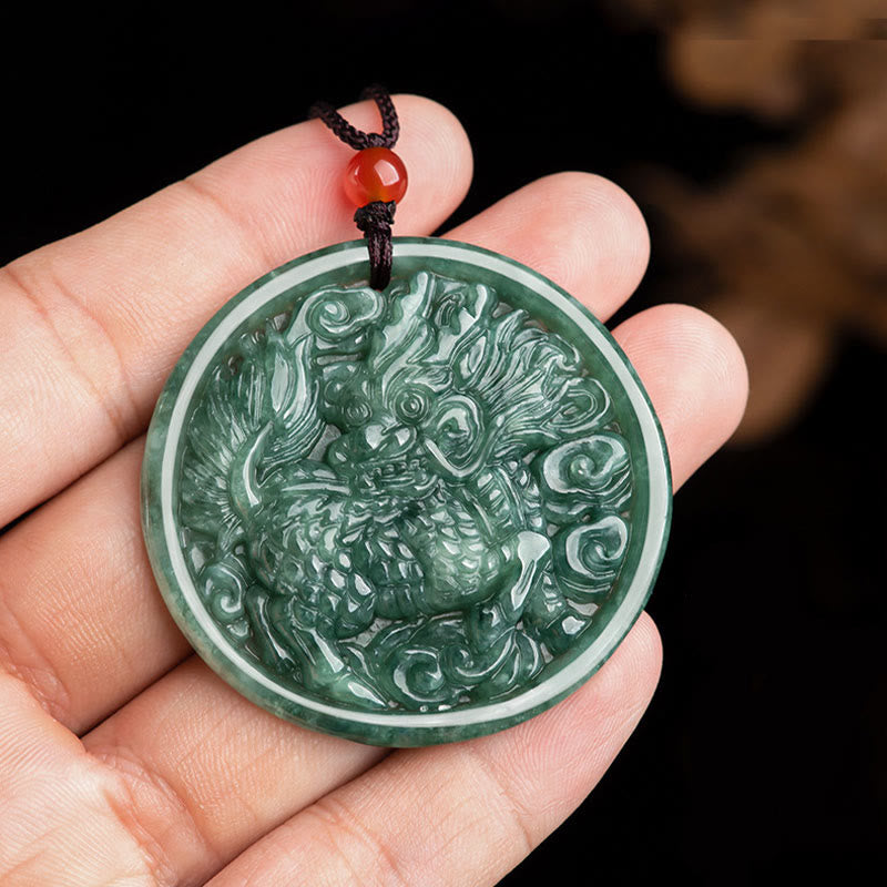 Collar con colgante de cadena de abundancia Kirin de jade natural con Buddha Stones