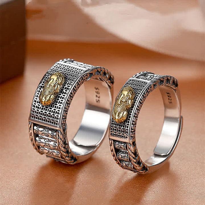 Anillo de pareja con Buddha Stones Lucky FengShui PiXiu, ruedas de oración de riqueza