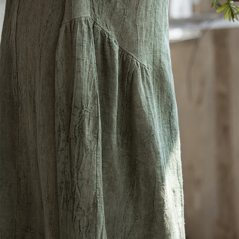 Vestido midi con cuello en V y teñido anudado hecho a mano con Buddha Stones Vestido de manga corta de lino