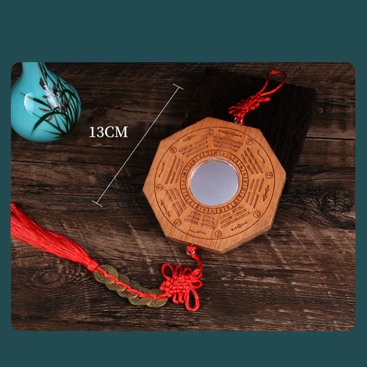Feng Shui Bagua Mapa Madera de Durazno Monedas de Cinco Emperadores Equilibrio de Nudos Chinos Espejo de Mapa de Energía - image 9