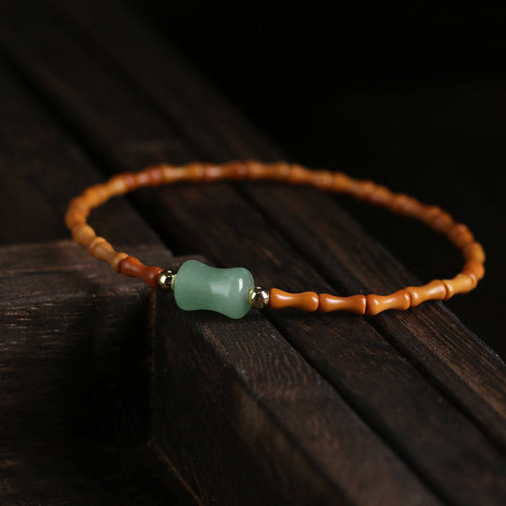 Pulsera de la suerte con diseño de bambú de aventurina verde y oliva natural con Buddha Stones