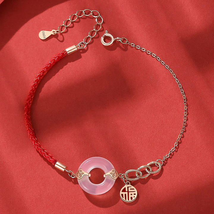 Pulsera de armonía con carácter Fu de calcedonia y hebilla de la paz de plata de ley 925 con Buddha Stones