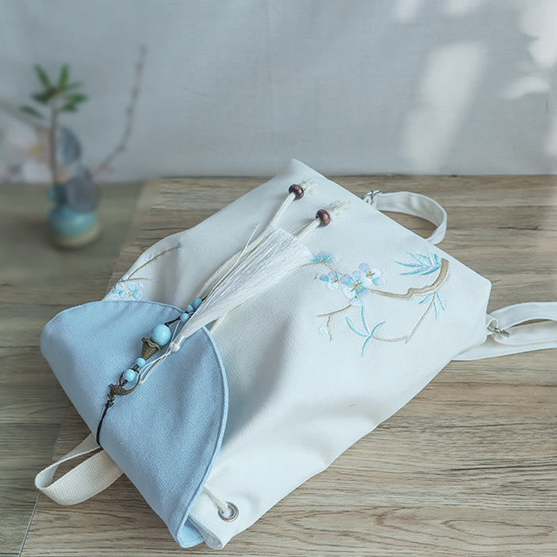 Mochila de lona de gran capacidad bordada hecha a mano con Buddha Stones