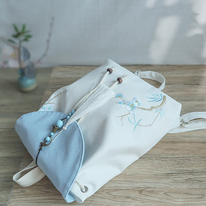 Mochila de lona de gran capacidad bordada hecha a mano con Buddha Stones