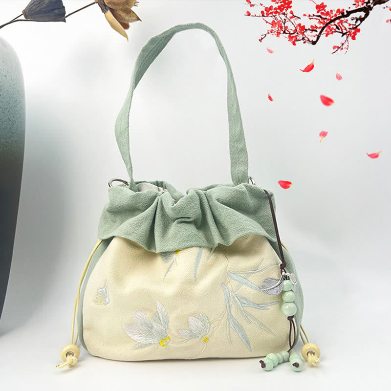 Buddha Stones Suzhou bordado Lotus Epiphyllum Magnolia algodón lino bolso bandolera bolso de hombro bolso