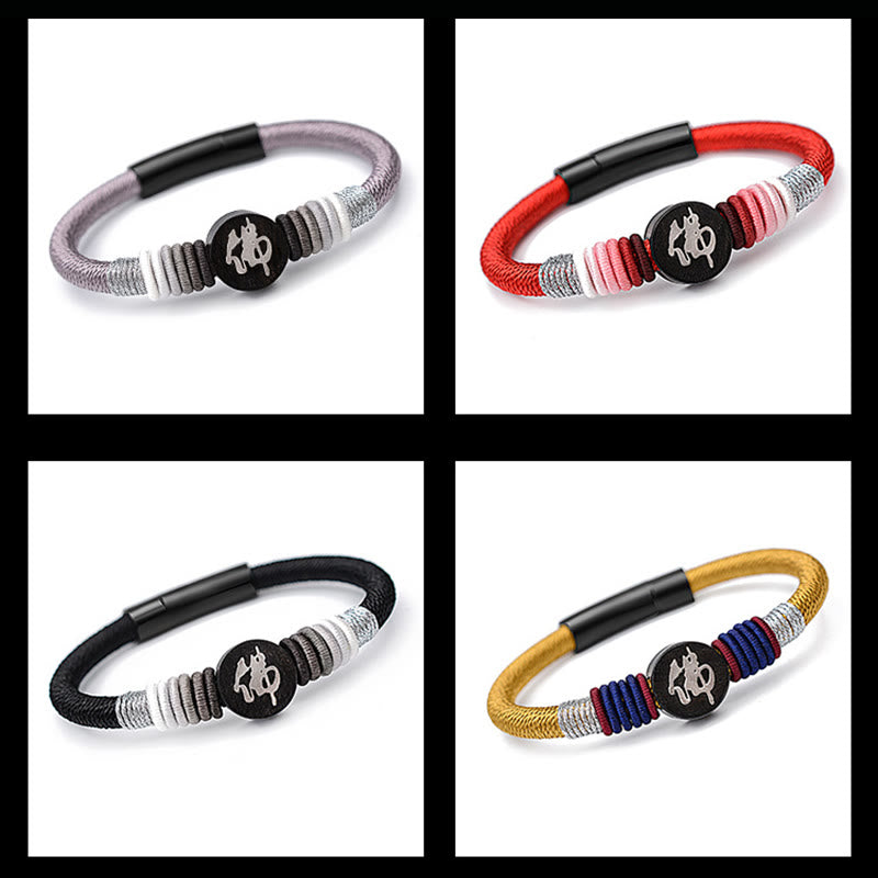 Pulsera de cuerda hecha a mano de ébano con personaje de Buda de Buddha Stones