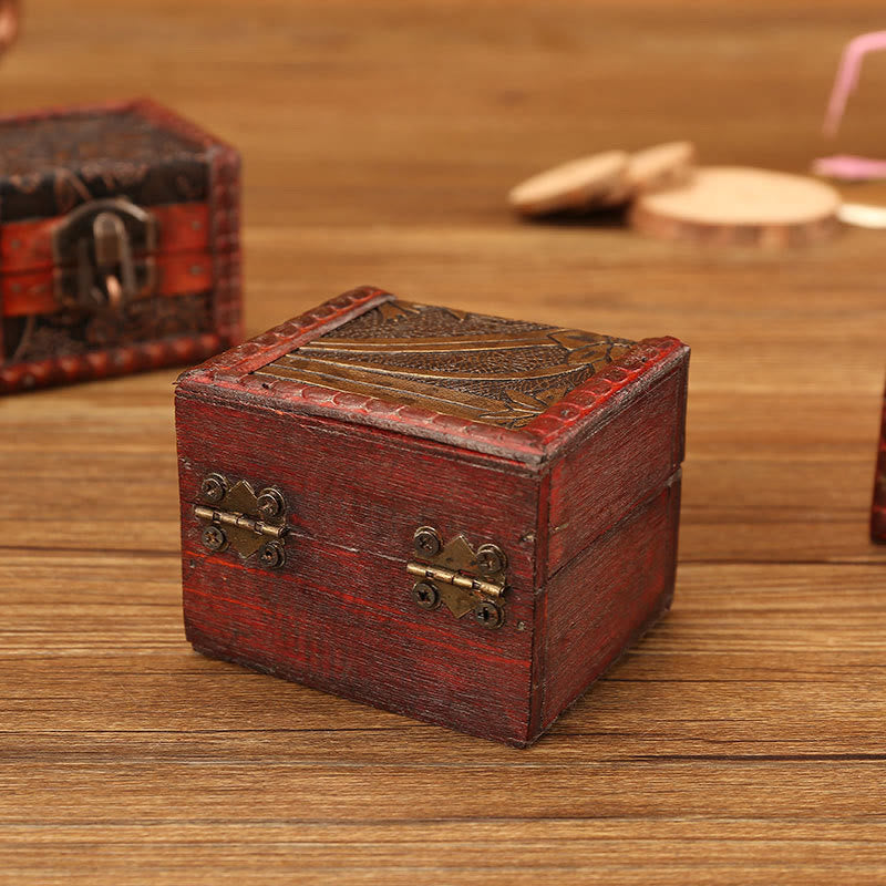 Caja de joyería de madera cuadrada pequeña Retro con Buddha Stones , flor de loto, uva, cobre, moneda, narciso, caja de almacenamiento de joyería
