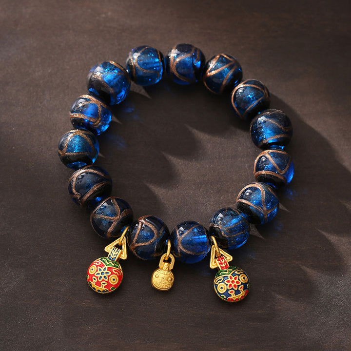 Pulsera de la fortuna con cuentas de cristal Liuli azul, amuleto de la suerte de la bestia tragadora de oro con Buddha Stones