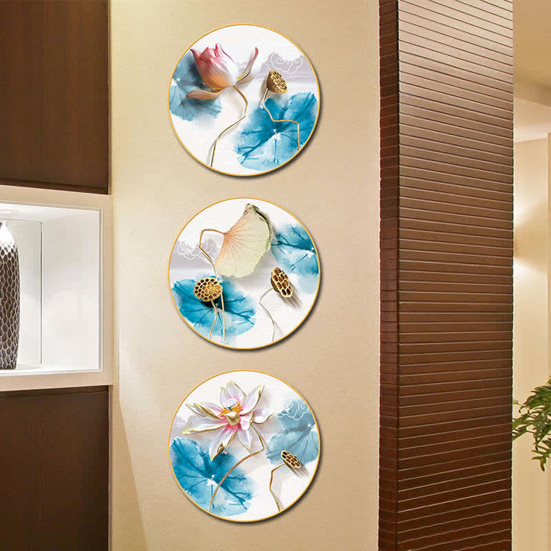 3 pegatinas de arte de pared con iluminación de meditación de flor de loto