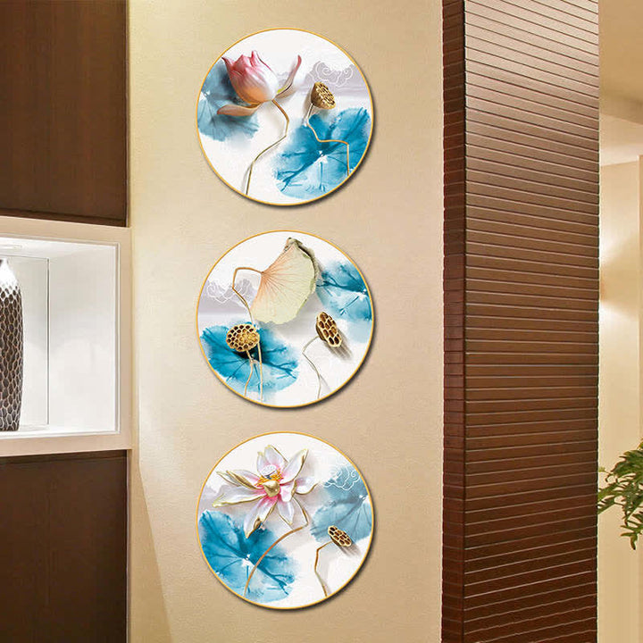 3 pegatinas de arte de pared con iluminación de meditación de flor de loto