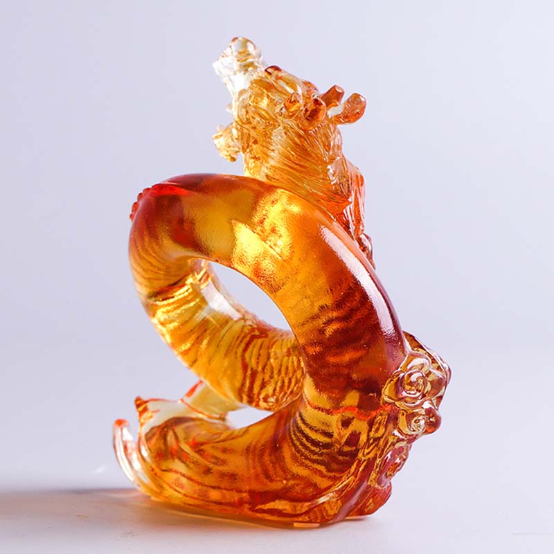 Buddha Stones Año del Dragón Zodíaco Chino Hecho a Mano Dragón Amarillo Liuli Pieza de Arte de Cristal Protección decoración de la Oficina del hogar