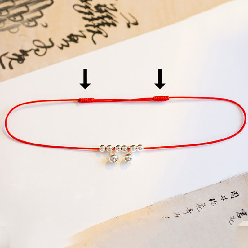 Tobillera con dije de campana trenzada con hilo rojo de plata de ley 925 con Buddha Stones