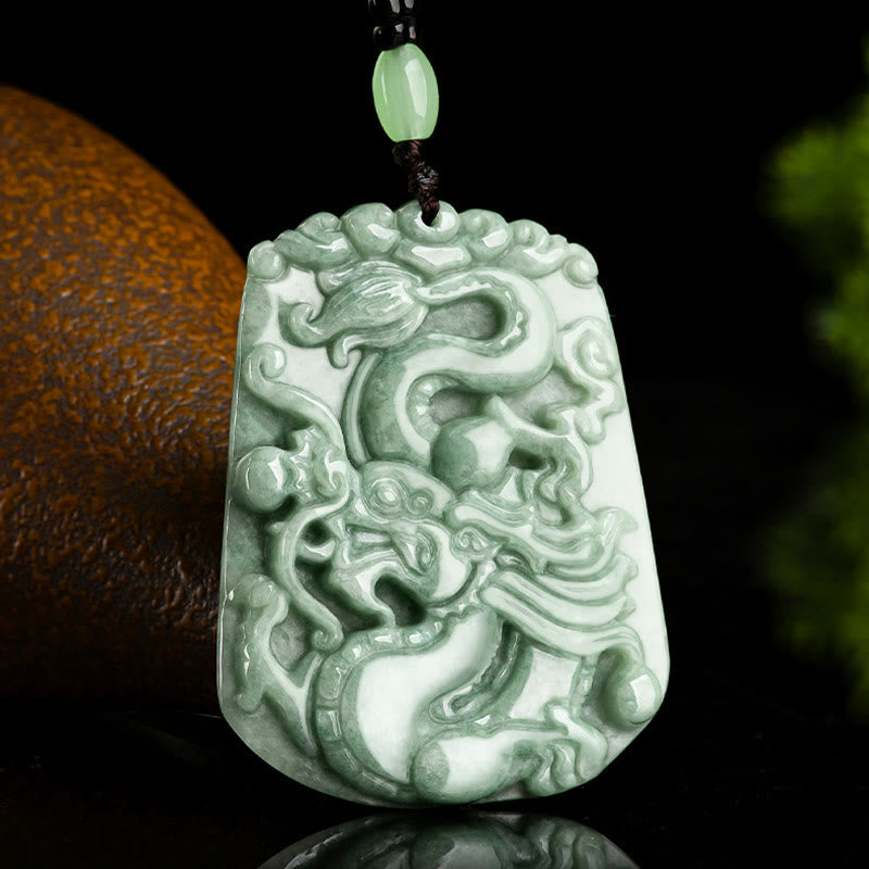 Buddha Stones Año del Dragón Dragón del Zodíaco Chino Colgante de Cadena de Cuentas de Protección de Jade