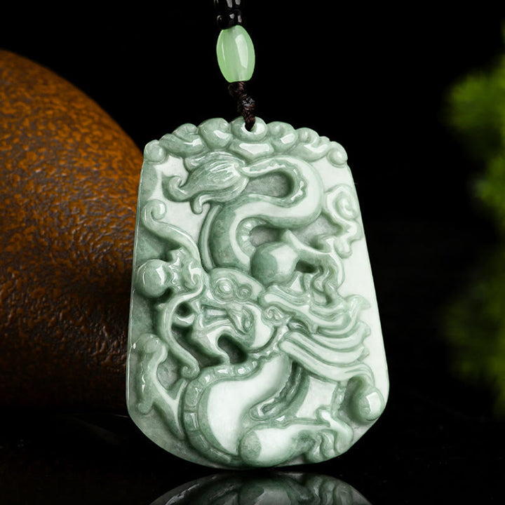 Buddha Stones Año del Dragón Dragón del Zodíaco Chino Colgante de Cadena de Cuentas de Protección de Jade