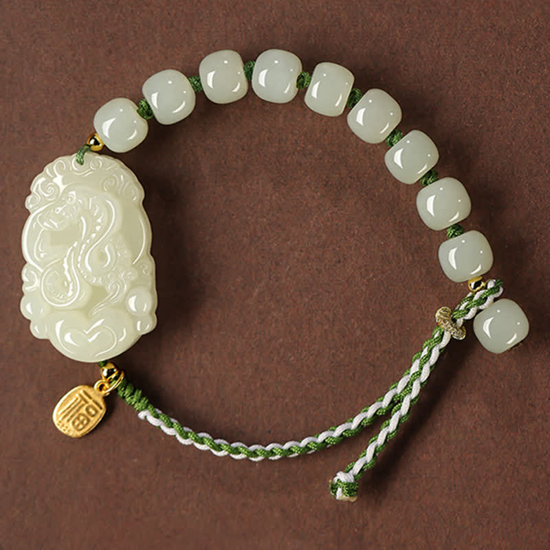 Pulsera de plata de ley 925 con zodíaco chino, jade hetiano, felicidad, suerte