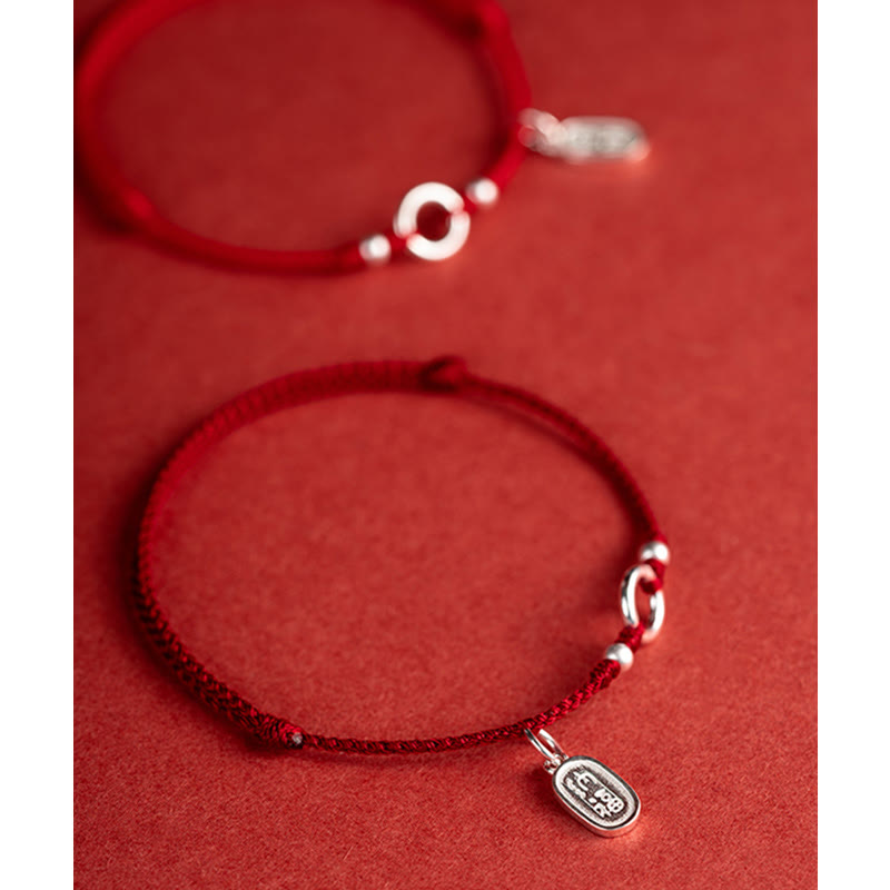 Pulsera de hilo rojo con hebilla de loto, paz, alegría, suerte, fortuna, plata de ley 925 , Buddha Stones