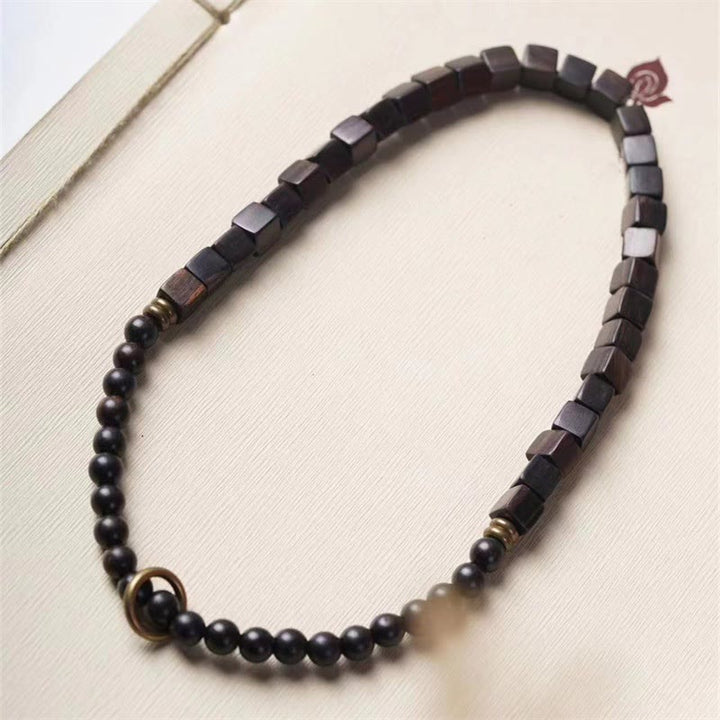 Pulsera de doble vuelta con cuentas cuadradas de madera de ébano del Tíbet y Buddha Stones