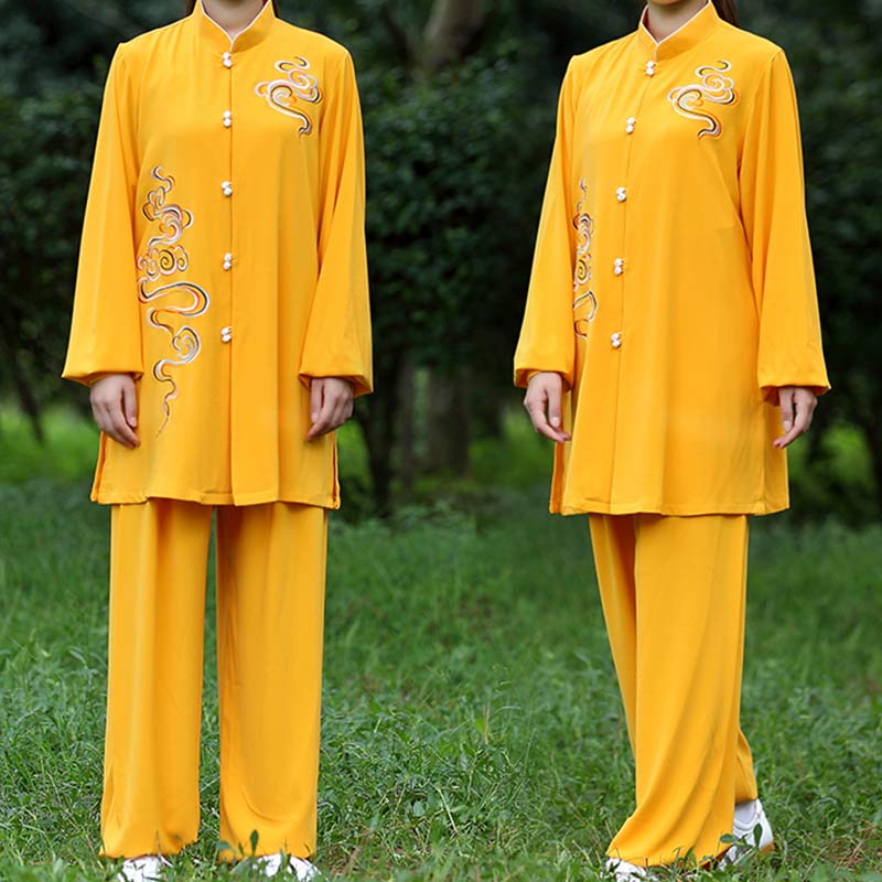 Conjunto de ropa unisex para práctica de meditación, tai chi, qigong, bordada, con nubes auspiciosas y Buddha Stones