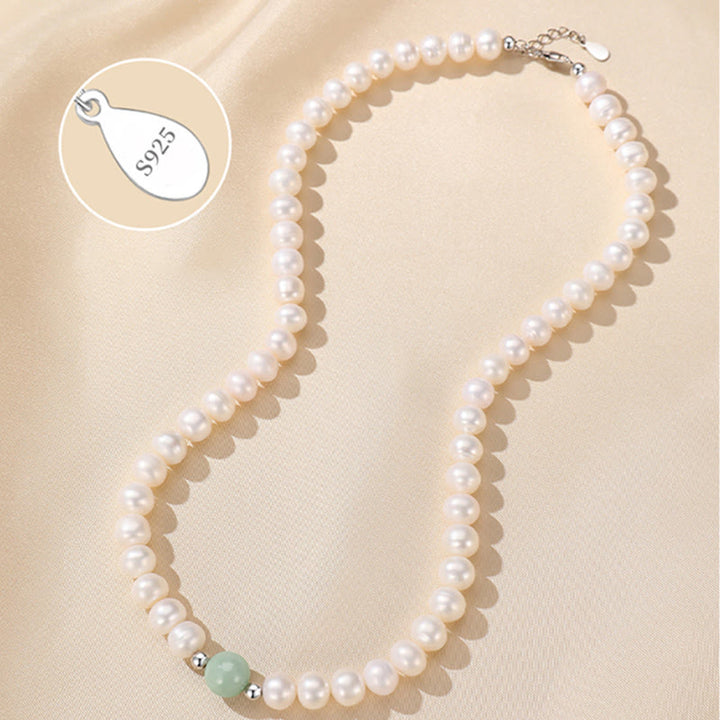 Collar curativo de jade y perlas naturales de plata de ley 925 con Buddha Stones , pendientes con caja de regalo