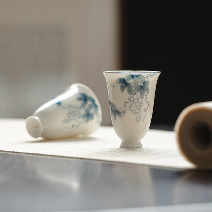Taza de té de cerámica con uvas pintadas a mano, Buddha Stones, Kung Fu, 30ml