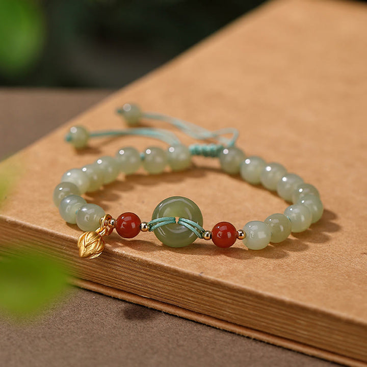 Pulsera de la suerte de ágata roja con hebilla de la paz de jade hetiano natural de plata de ley 925