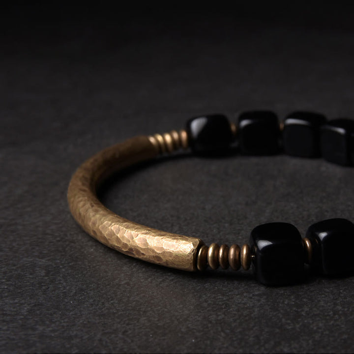 Pulsera de pareja de fuerza de cobre y cristal de obsidiana negra con Buddha Stones - image 6