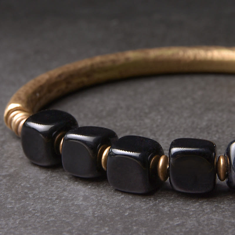 Pulsera de pareja de fuerza de cobre y cristal de obsidiana negra con Buddha Stones - image 3