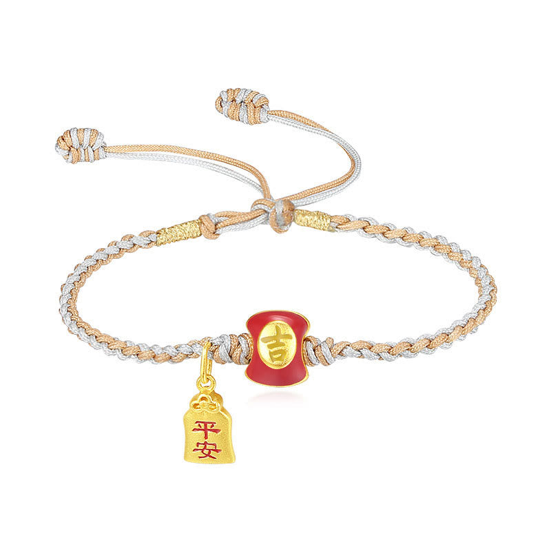 Pulsera de hilo trenzado con bendición de caracteres chinos, hecha a mano, de plata de ley 925 con Buddha Stones