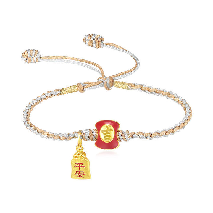Pulsera de hilo trenzado con bendición de caracteres chinos, hecha a mano, de plata de ley 925 con Buddha Stones