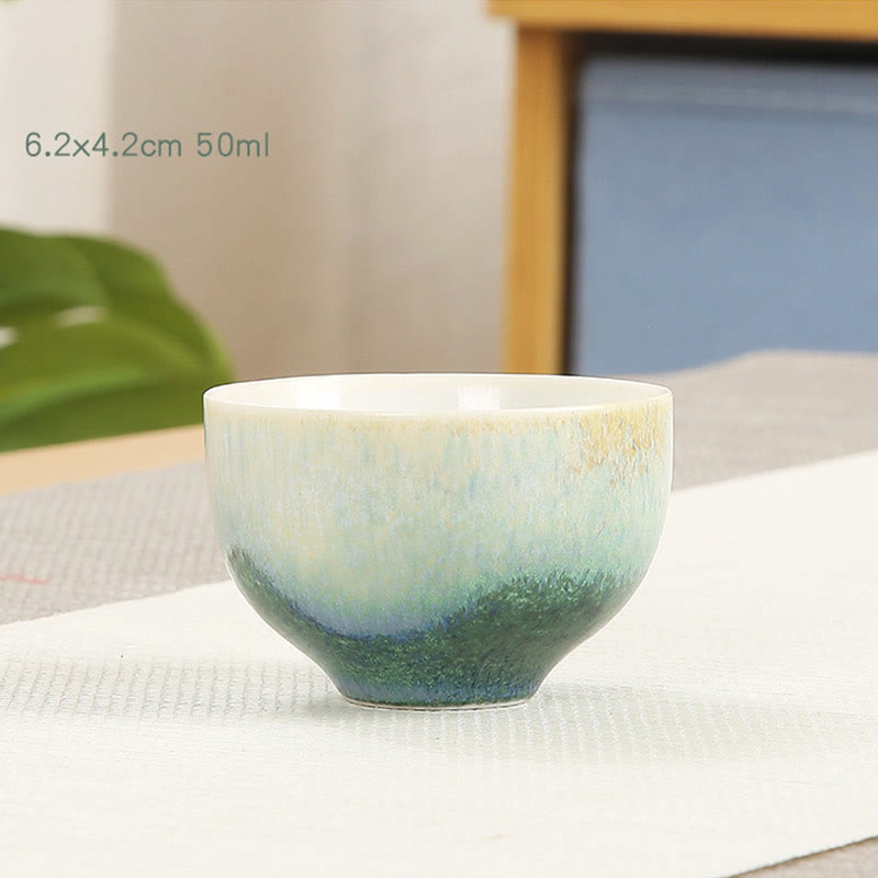 Tazas de té de cerámica verde creativas de Buddha Stones, tazas de té de Kung Fu