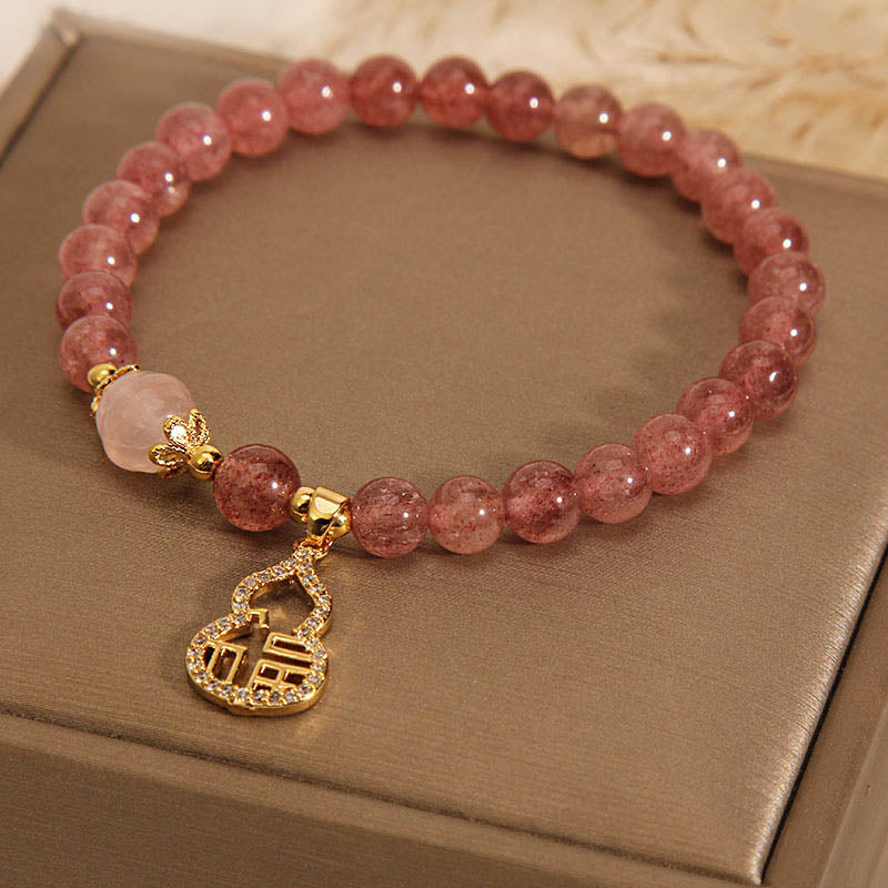 Pulsera positiva con dije de personaje Fu de calabaza de cuarzo fresa con Buddha Stones