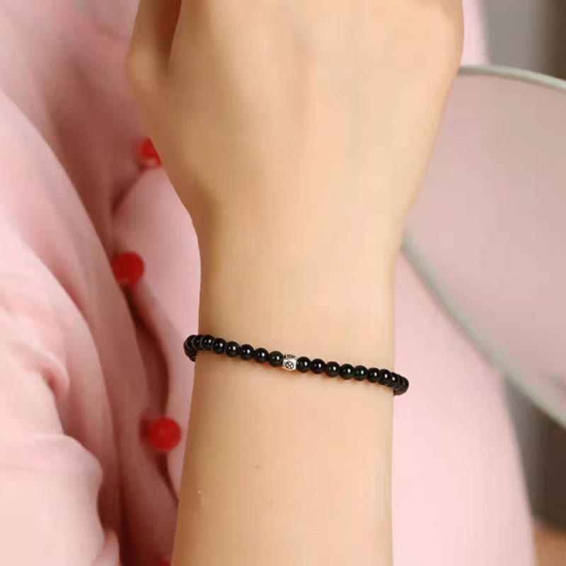 Pulsera de fuerza de purificación de cuarzo ahumado de obsidiana negra natural con Buddha Stones