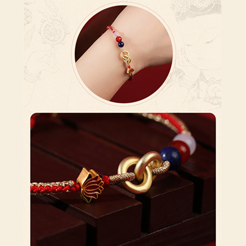 Pulsera auspiciosa de loto con doble hebilla de la paz de plata de ley 925 con Buddha Stones