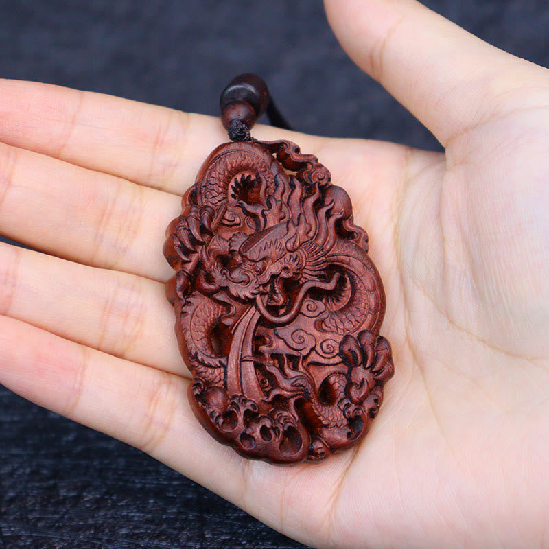 Buddha Stones, relámpago, madera de azufaifo, doble alivio del dragón, protege contra los espíritus malignos, colgante de collar