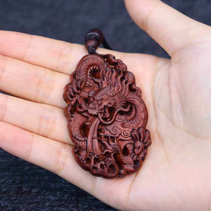 Buddha Stones, relámpago, madera de azufaifo, doble alivio del dragón, protege contra los espíritus malignos, colgante de collar