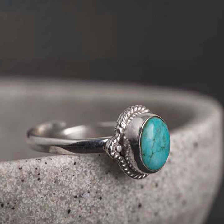 Anillo de amor de sabiduría turquesa de plata de ley 925 con Buddha Stones